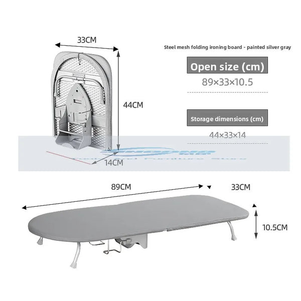 Folding Desktop Ironing Board with Reinforced Frame and Built-In Clothes Storage