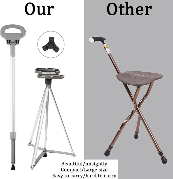 Folding Stool Cane – 2-in-1 Walking Stick & Portable Seat for Seniors