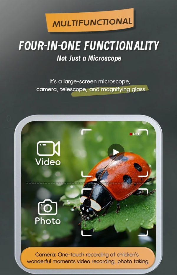 1600X Handheld Digital Microscope with 2-Inch HD Screen – Portable Electronic Magnifier with Camera & Video, 3-Level Lighting, Multilingual Interface