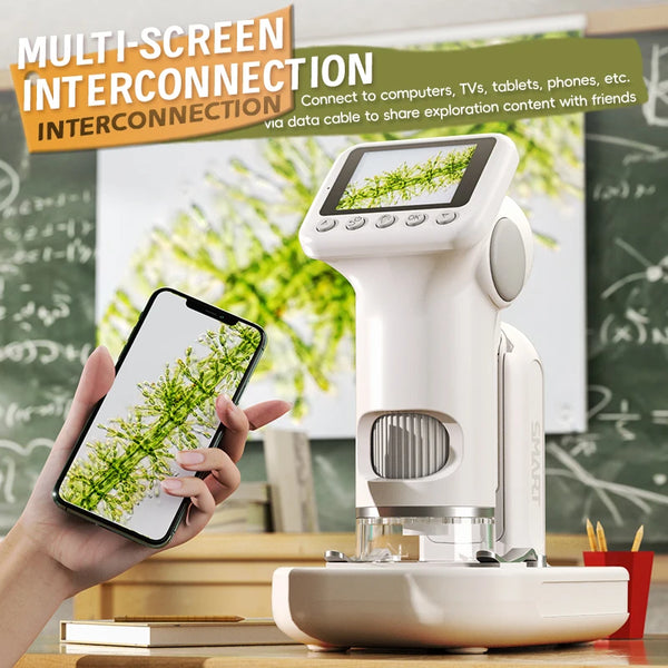 1600X Handheld Digital Microscope with 2-Inch HD Screen – Portable Electronic Magnifier with Camera & Video, 3-Level Lighting, Multilingual Interface