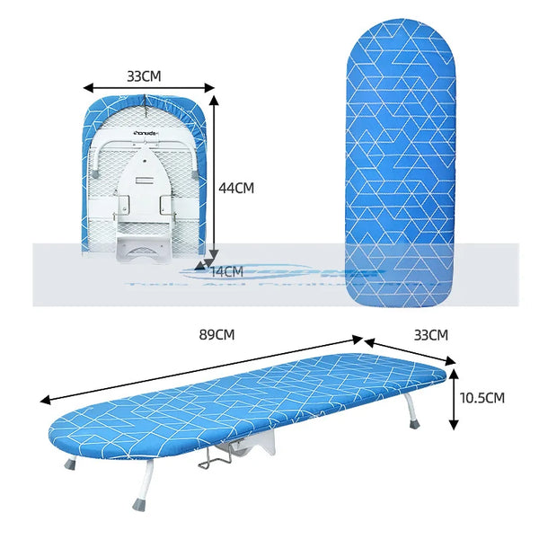 Folding Desktop Ironing Board with Reinforced Frame and Built-In Clothes Storage