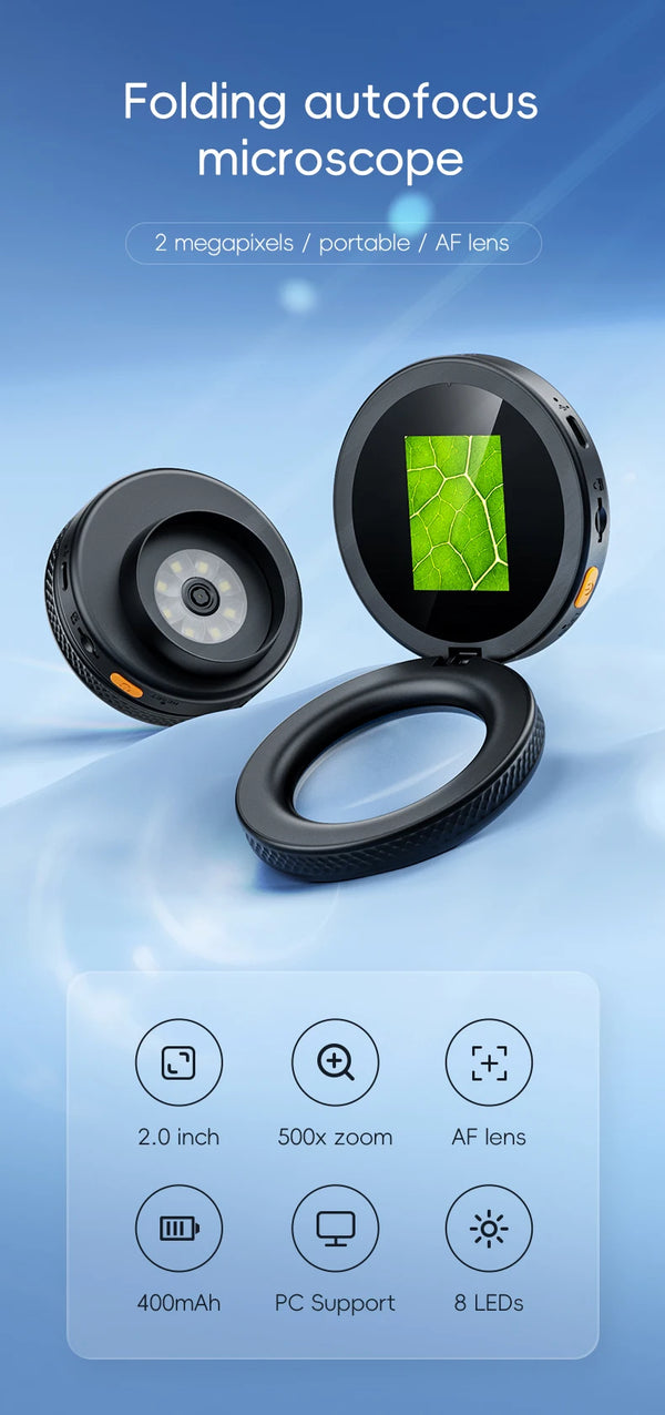 500X Autofocus Digital Microscope with 2-Inch IPS Screen