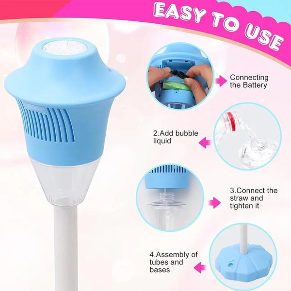 Rechargeable Bubble Maker Lamp – Automatic Bubble Torch with Stand, Lights & Music