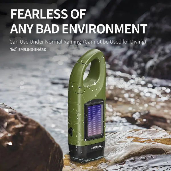 Solar Hand Crank LED Emergency Light with 200m Range & Weatherproof Hook