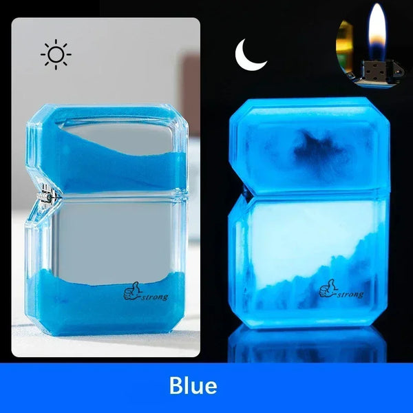 Luminous Quicksand Fluorescent Kerosene Lighter – Windproof Transparent Shell Creative Smoking Accessory Gift