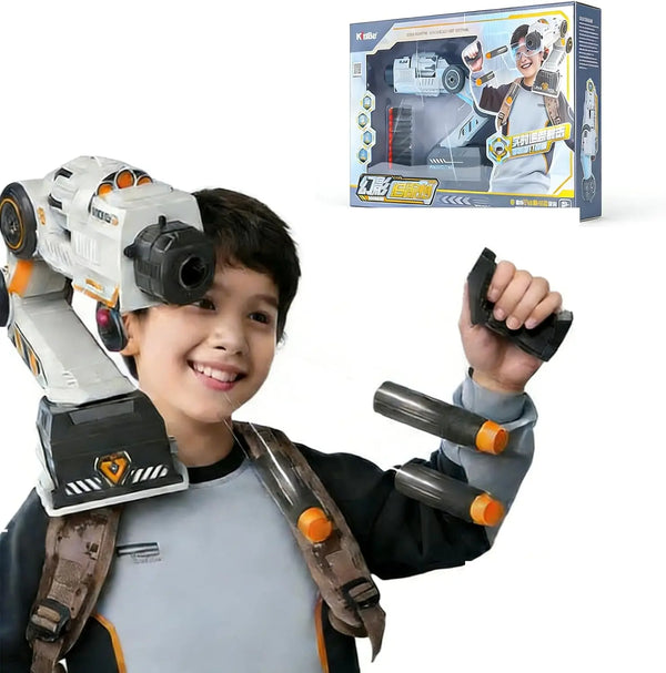 Motion Tracking Blaster – Interactive Soft Bullet Gun with Wearable Shoulder Mount & Sensory Control Headphones