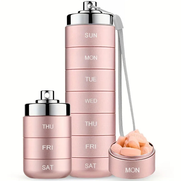7-Day Waterproof Pill Organizer – Large Capacity Aluminum Alloy Travel Medicine & Supplement Container