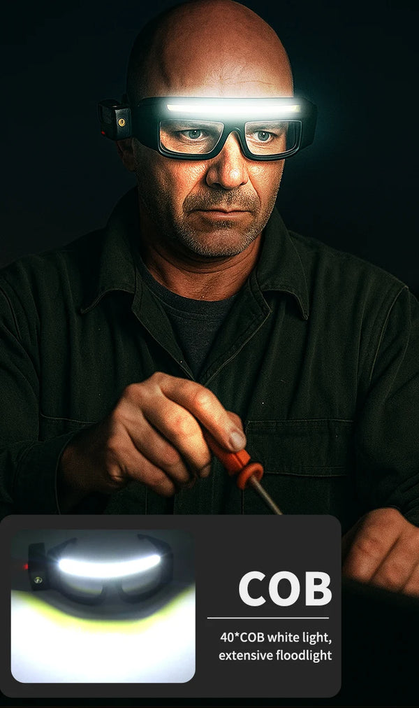 Safety Glasses with Built-In LED Lights – Anti-Fog Type-C Rechargeable Protective Glasses for Cycling, Welding & Outdoor Use