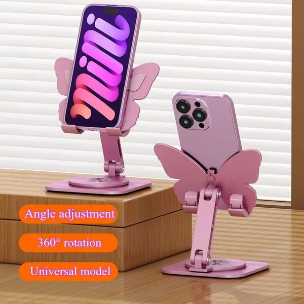 Aluminum Alloy Butterfly Phone Stand with 360° Rotation & Foldable Design
