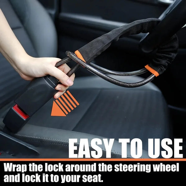 Car Steering Wheel Lock – Universal Anti-Theft Steel Cable Security Device for Cars, SUVs & Trucks
