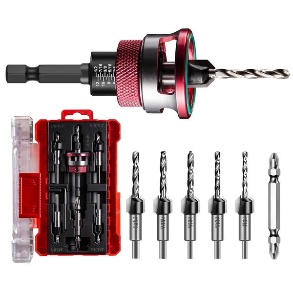 Countersink Drill Bit Set with Depth Stop & Ball Bearing Guide