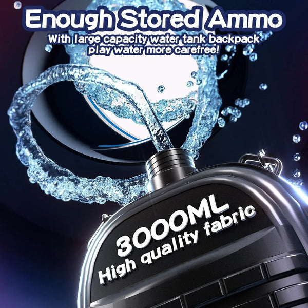 Electric Gatling Water Cannon – Dual Tube Rotating High-Pressure Water Gun with 3000ML Tank