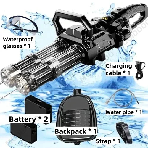 Electric Gatling Water Cannon – Dual Tube Rotating High-Pressure Water Gun with 3000ML Tank