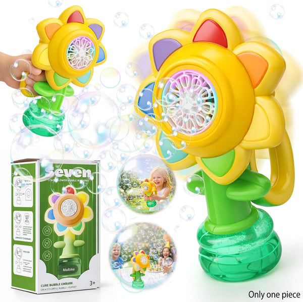 Automatic Sunflower Bubble Machine with LED Light & Spill-Free Design