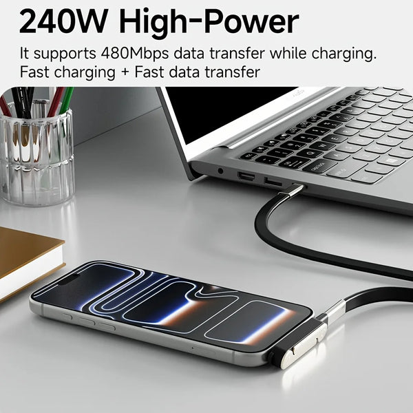 240W Type-C Fast Charging Cable with Foldable Phone & Tablet Stand