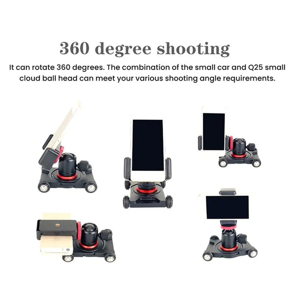 4-Wheel Camera Slider Dolly with 360° Panorama & Ball Head Mount