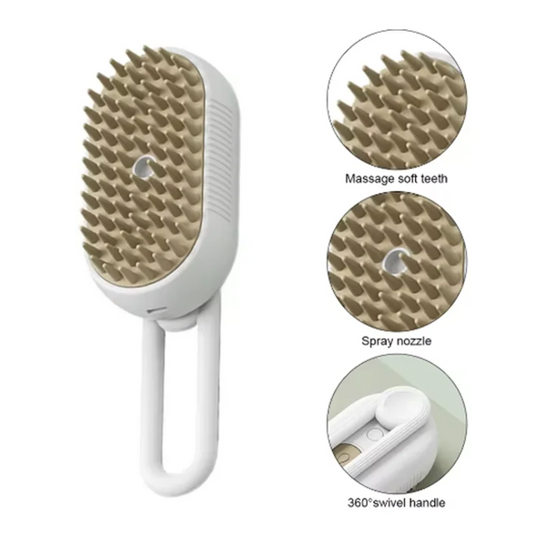 Pet Steam Spray Grooming Brush – 4-in-1 Hair Removal, Massage & Detangling Comb