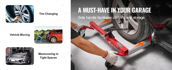 Wheel Dolly Heavy Duty Vehicle Positioning Ratchet Tire Jack Max Capacity 1500 Lbs Car Dolly for Car Auto Repair Moving