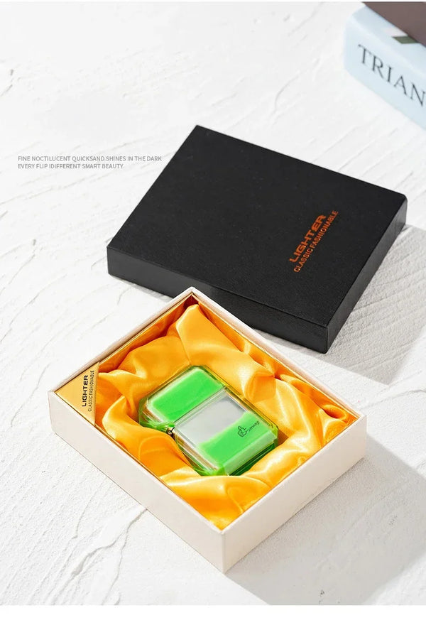 Luminous Quicksand Fluorescent Kerosene Lighter – Windproof Transparent Shell Creative Smoking Accessory Gift