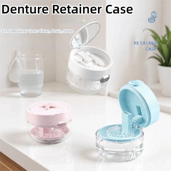 Drainable Denture Storage Case with Mirror & Layered Organizer Box
