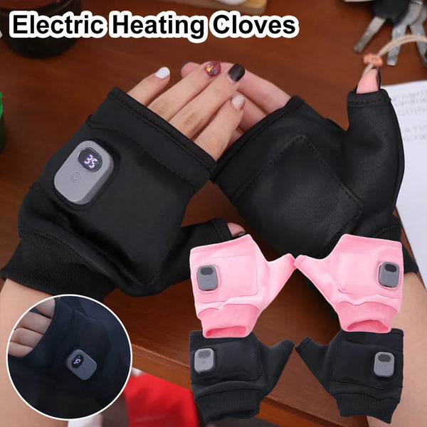 USB Rechargeable Heated Fingerless Gloves – 360° Electric Hand Warmers with Temperature Control