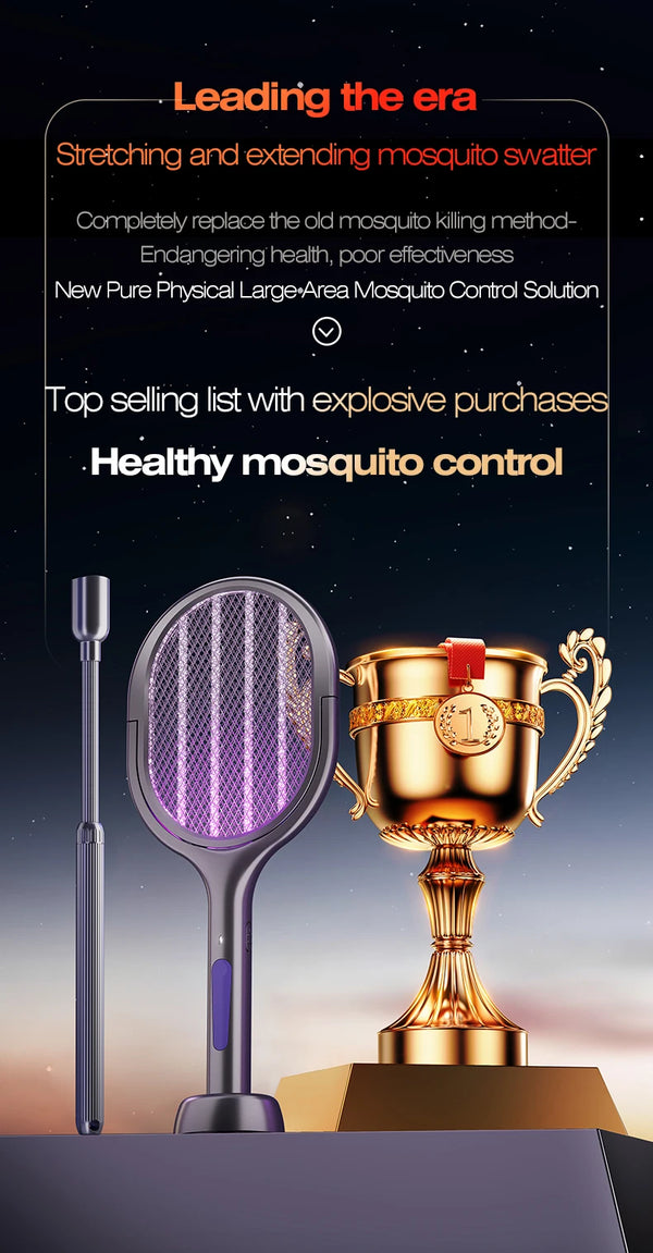 6-in-1 Retractable Electric Mosquito Swatter & Bug Trap Lamp – USB Rechargeable Fly Zapper with Extendable Handle