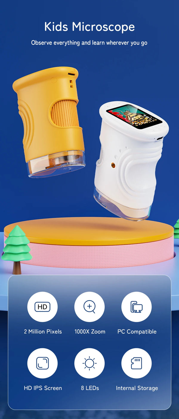 Rechargeable Mini Pocket Digital Microscope with 2.0" Screen - 1000X