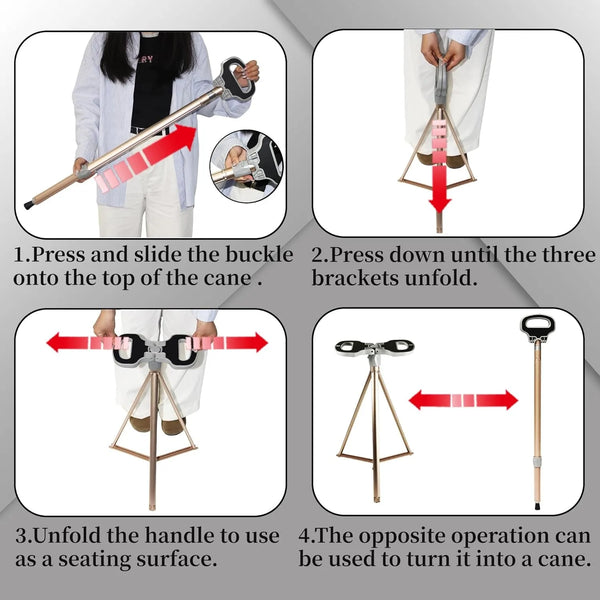 Folding Stool Cane – 2-in-1 Walking Stick & Portable Seat for Seniors