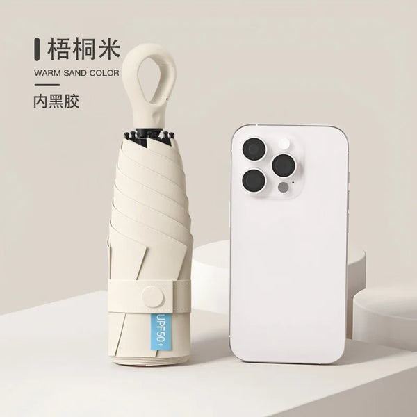 Mini 5-Fold Umbrella with UPF 50+ UV Protection & Carabiner Ring