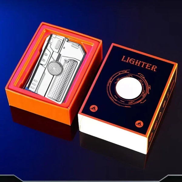 Metal Folding Gun-Style Jet Lighter – Windproof Butane Gas Red Flame Gyroscope Lighter with Laser