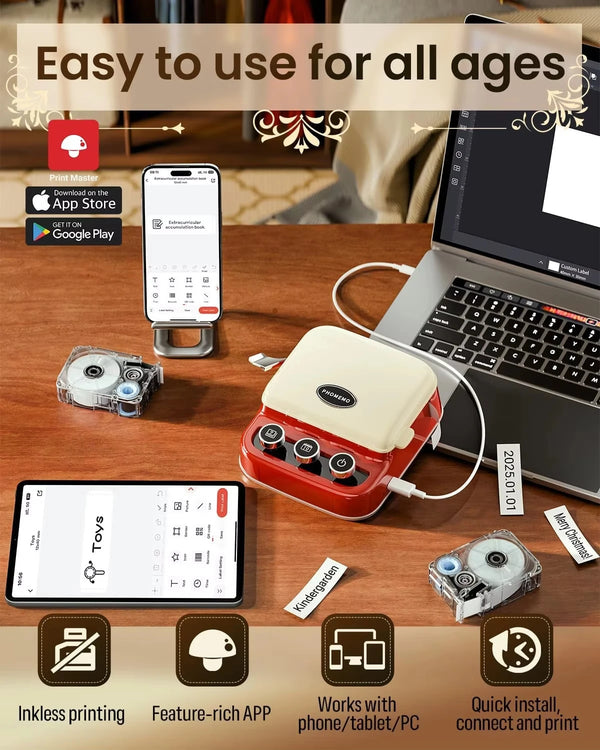 Portable Bluetooth Label Printer with Rechargeable Battery & Fast Printing