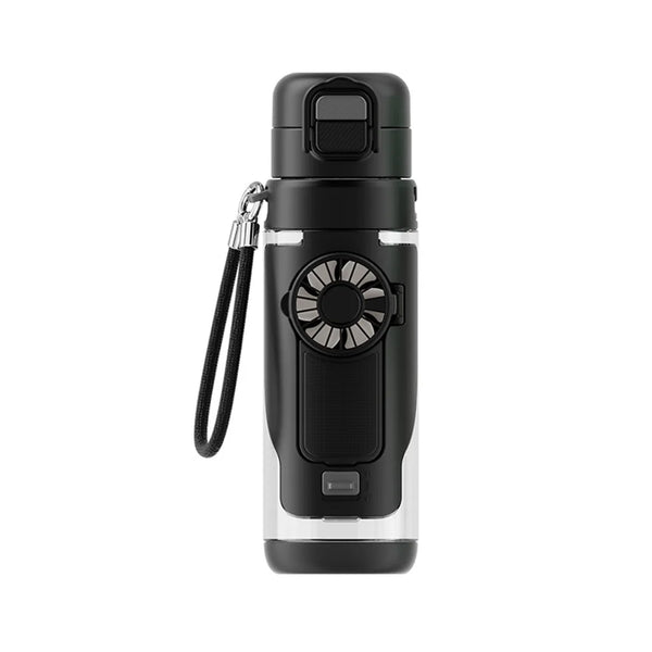 690ml 2-in-1 Hydration Fan Water Bottle – Rechargeable 3-Speed Cooling Sports Cup