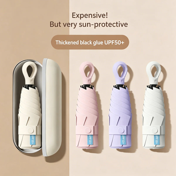 Mini 5-Fold Umbrella with UPF 50+ UV Protection & Carabiner Ring