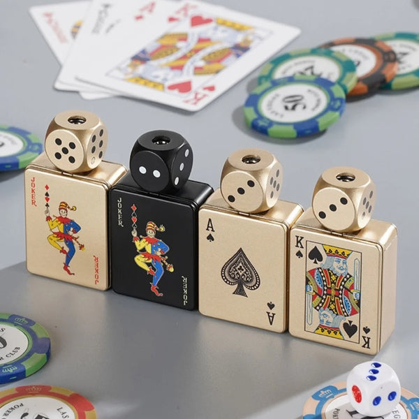 Rotating Dice Playing Cards Windproof Green Flame Gas Lighter – Novelty Collectible Pocket Lighter