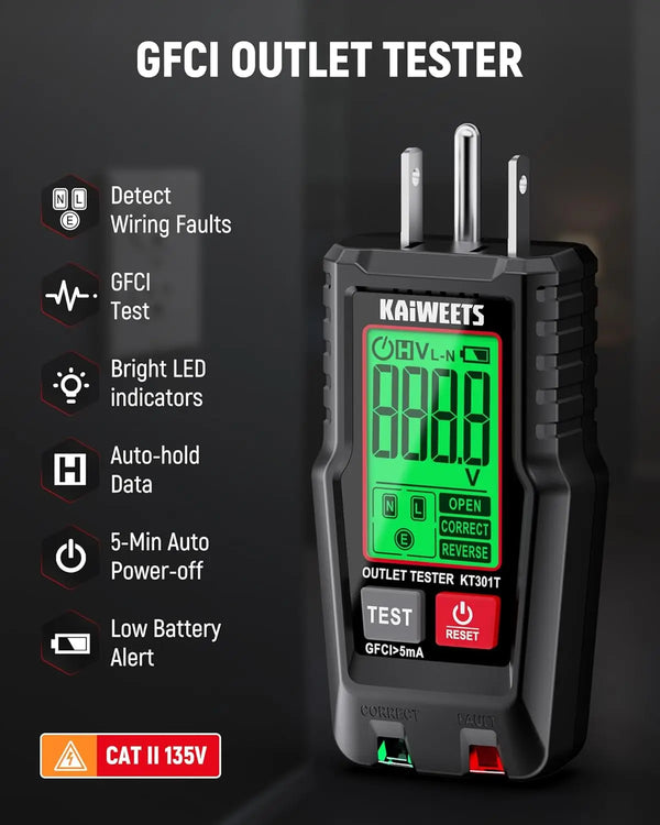 Non-Contact Voltage Tester & GFCI Outlet Tester Kit – LCD Display Wiring Fault Checker with Signal Percentage