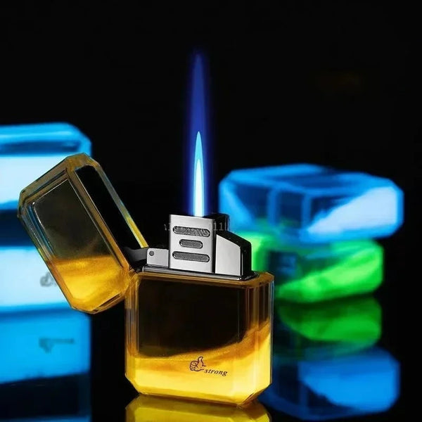 Luminous Quicksand Fluorescent Kerosene Lighter – Windproof Transparent Shell Creative Smoking Accessory Gift
