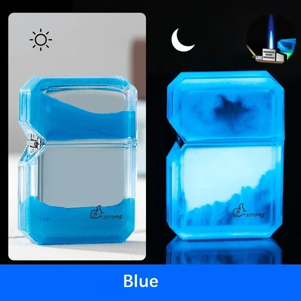 Luminous Quicksand Fluorescent Kerosene Lighter – Windproof Transparent Shell Creative Smoking Accessory Gift