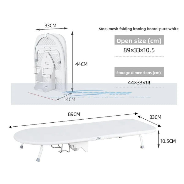 Folding Desktop Ironing Board with Reinforced Frame and Built-In Clothes Storage