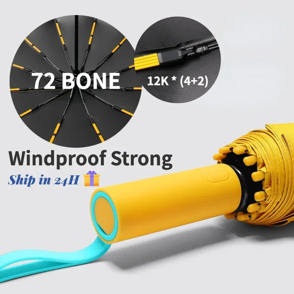 Automatic Windproof Umbrella with 72-Bone Frame & UV Protection