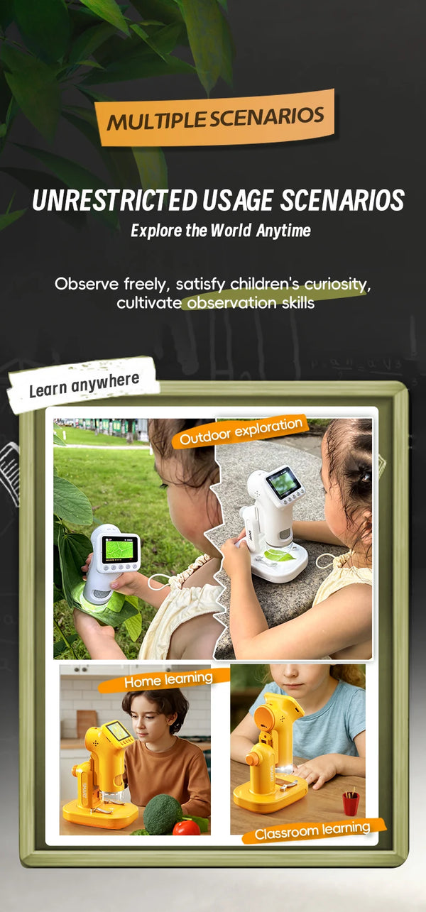 1600X Handheld Digital Microscope with 2-Inch HD Screen – Portable Electronic Magnifier with Camera & Video, 3-Level Lighting, Multilingual Interface