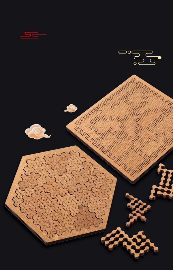 Impossible Wooden Puzzle IQ Board – Brain-Teaser Jigsaw & Tangram Puzzle with Multi-Level Difficulty