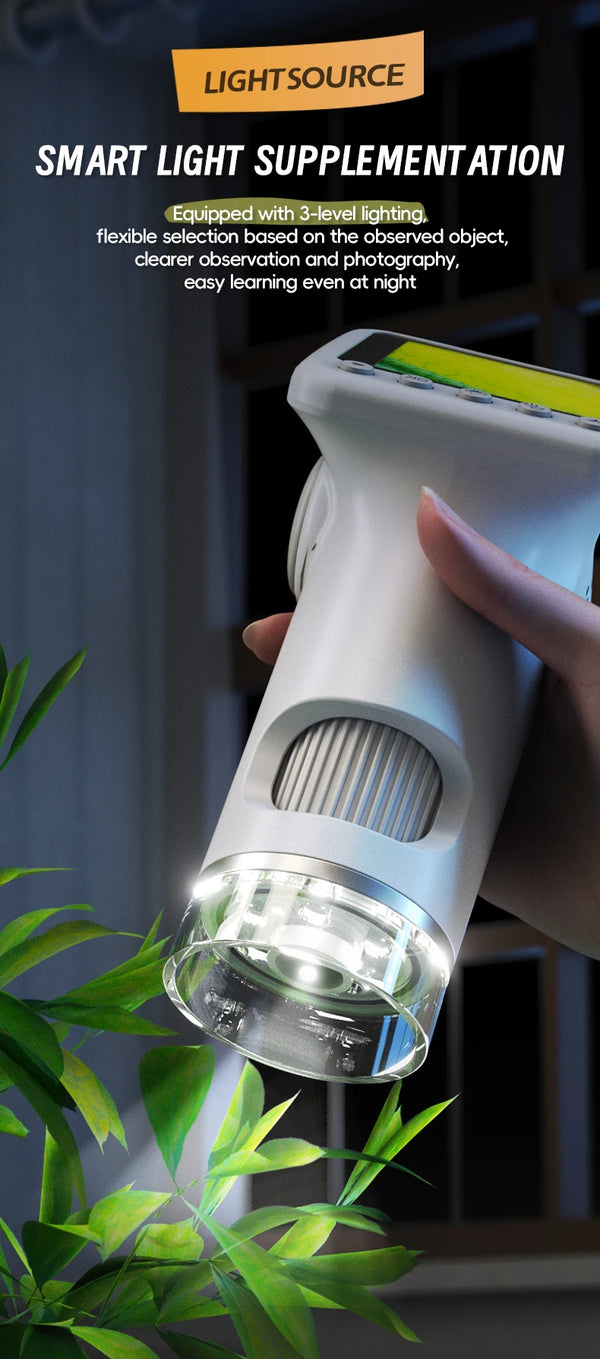 1600X Handheld Digital Microscope with 2-Inch HD Screen – Portable Electronic Magnifier with Camera & Video, 3-Level Lighting, Multilingual Interface