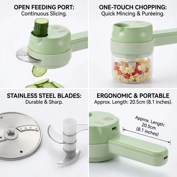 4-in-1 Wireless Electric Vegetable Cutter with Garlic Masher & Meat Grinder