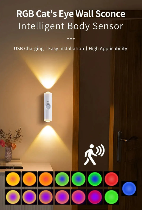 LED Motion Sensor Night Light – RGB Color Changing Wireless Magnetic Rechargeable Wall Lamp