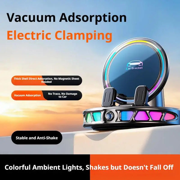Smart Clamping Car Phone Mount with RGB Light & 360° Rotation
