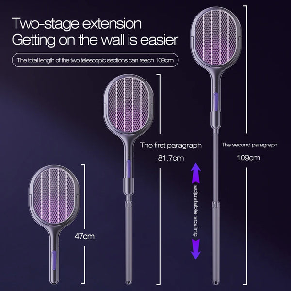 6-in-1 Retractable Electric Mosquito Swatter & Bug Trap Lamp – USB Rechargeable Fly Zapper with Extendable Handle