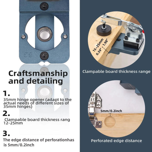 35mm Concealed Hinge Jig Kit with Drilling Guide & Locator for Cabinets