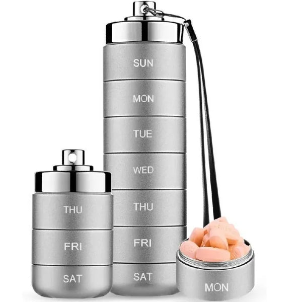 7-Day Waterproof Pill Organizer – Large Capacity Aluminum Alloy Travel Medicine & Supplement Container