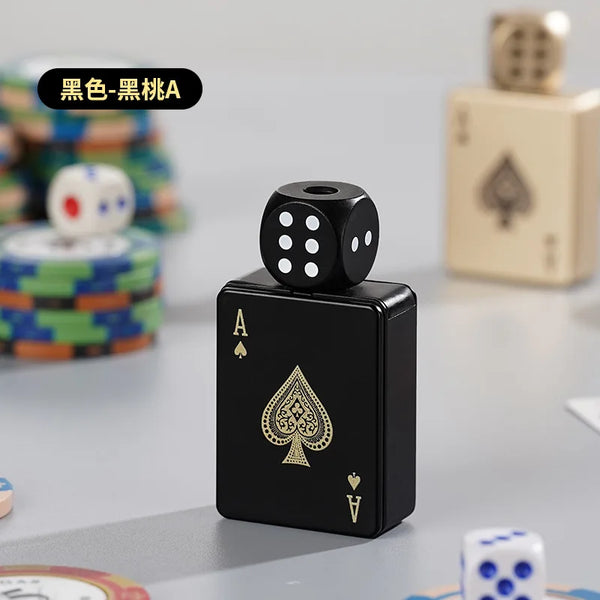 Rotating Dice Playing Cards Windproof Green Flame Gas Lighter – Novelty Collectible Pocket Lighter