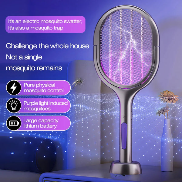 6-in-1 Retractable Electric Mosquito Swatter & Bug Trap Lamp – USB Rechargeable Fly Zapper with Extendable Handle